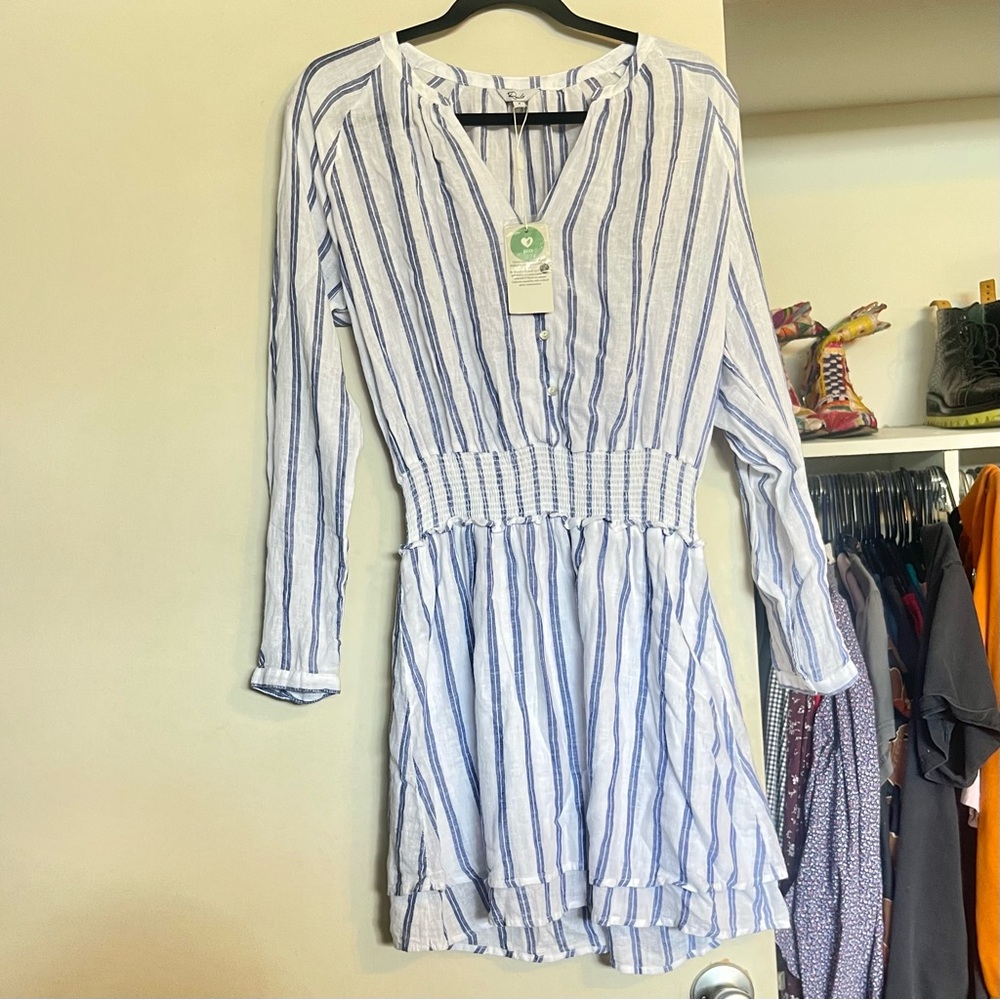 Rails Jasmine Villa Stripe Long Sleeve Linen Blend Dress sz S NWT - Picture 10 of 15